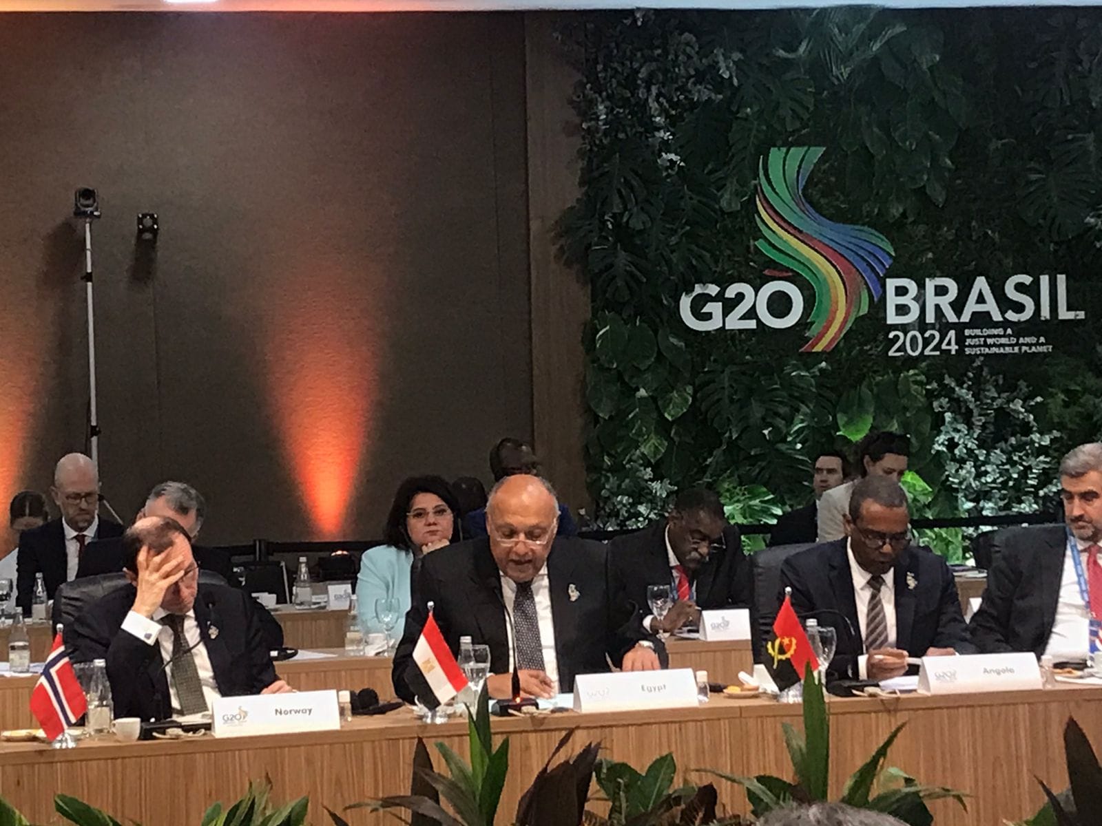 وزير الخارجية سامح شكري خلال كلمته أمام إحدى جلسات اجتماعات مجموعة العشرين