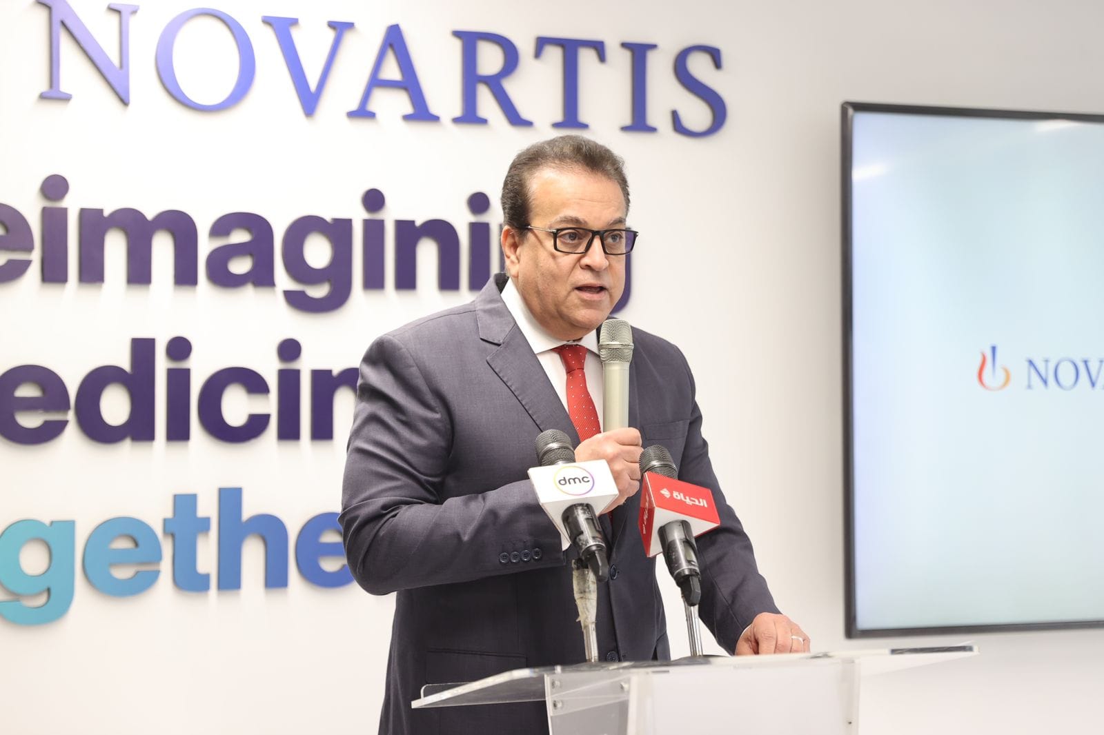 وزير الصحة يلقي كلمته في افتتاح مقر نوفارتس مصر الجديد